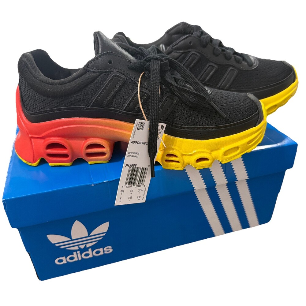 Adidas Adifom Megaride Juniors 5 Sneakers Black Yellow Orange Originals New Box